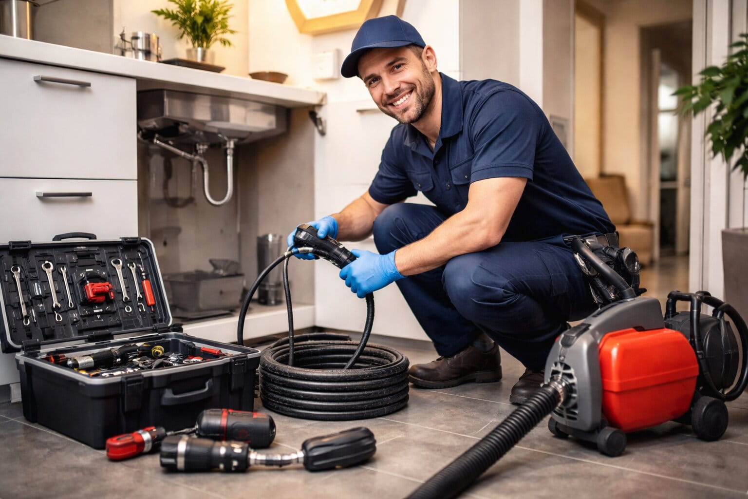 Klempner bei der Rohrreinigung – Spirale und Diagnose